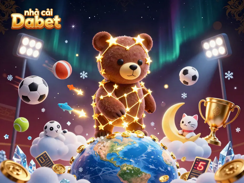 Engage with nhà cái Dabet's exciting betting scene featuring golden star bear and dynamic sports elements.