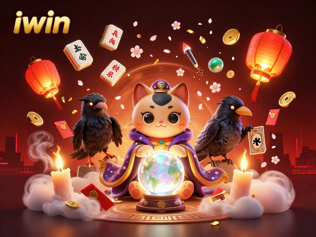 See the iwin logo prominently displayed in a vibrant casino-themed scene with mystical characters.