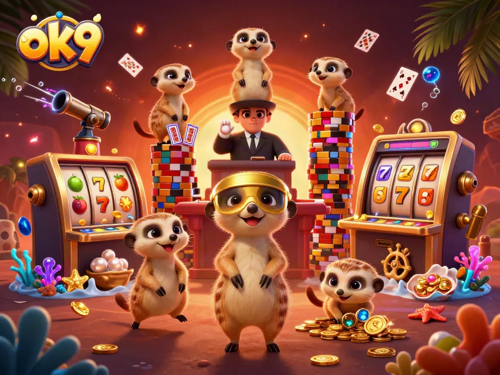 Play exciting slot games at ok9 while meerkats run a vibrant casino operation.