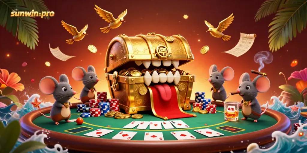 Experience thrilling wins at sunwin-pro with a treasure chest and poker scene.