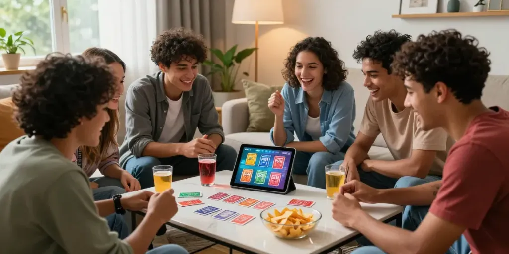 Group enjoying 3 Patti no1 card game in a cozy living room