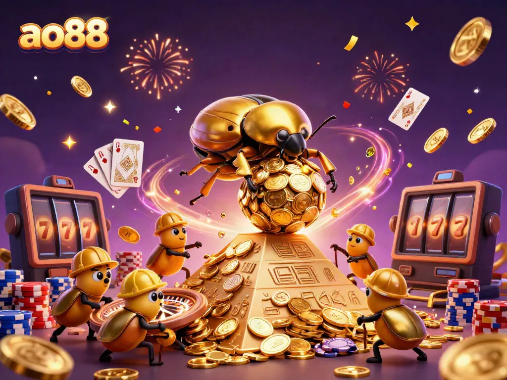 Engage in the thrill of ao88 with golden coins and vibrant casino elements in a dynamic scene.