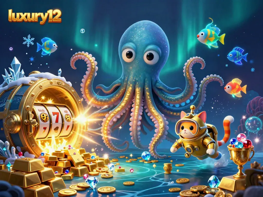 Engage with luxury12 and experience thrilling slot action in a vibrant treasure-filled scene.