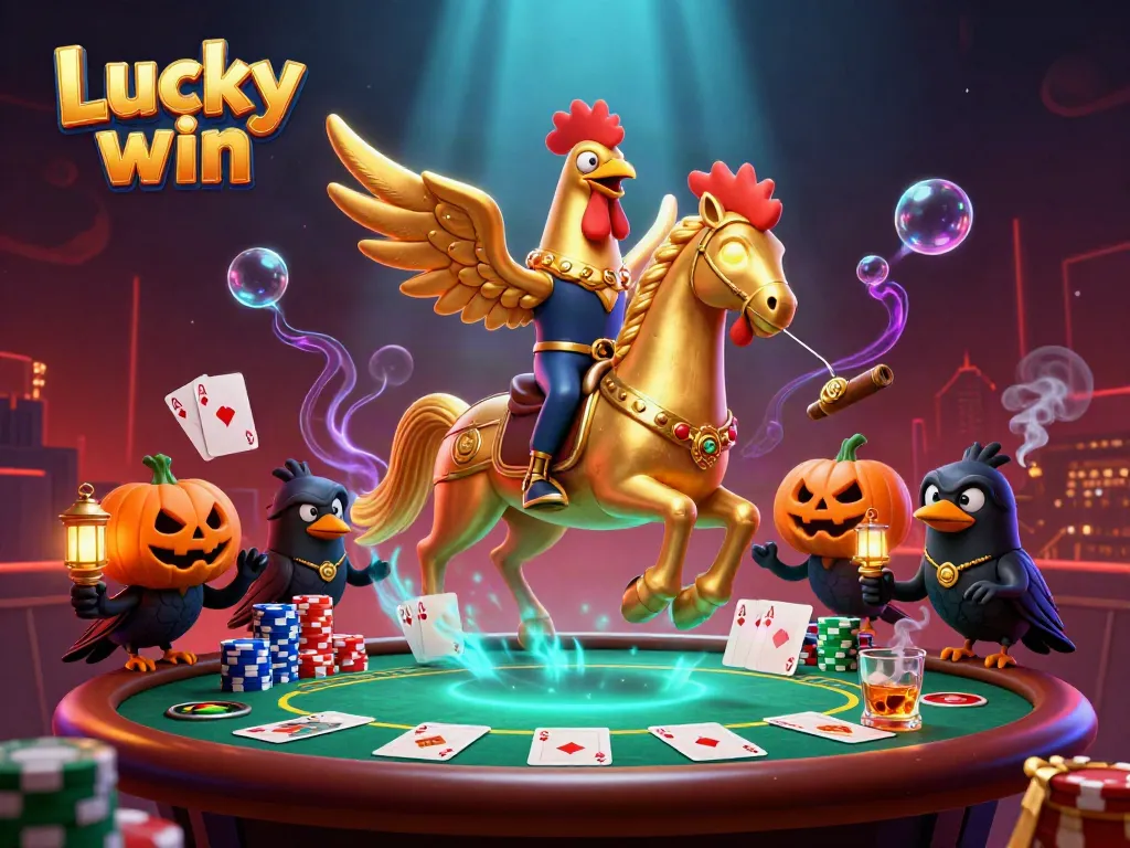 Experience thrilling jackpots at Lucky win with a golden rooster and engaging casino elements.
