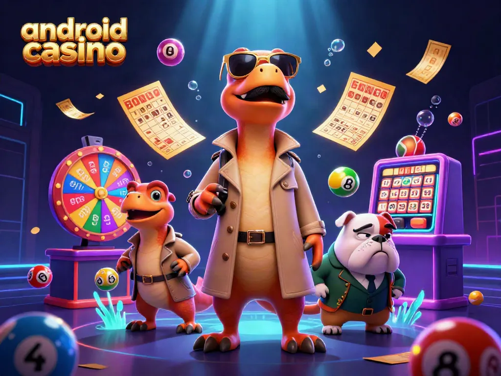 Play dynamic android casino games with raptors in a trench coat entering VIP lounge.