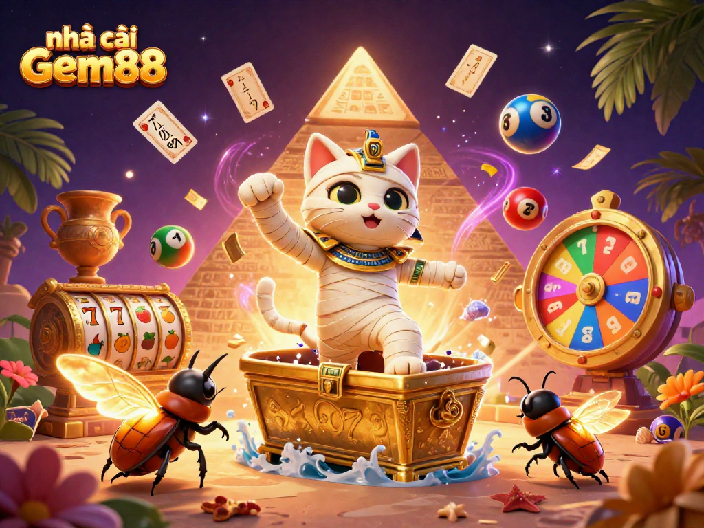 Experience excitement at nhà cái Gem88 with lively gaming action including colorful lottery balls and slot reels!