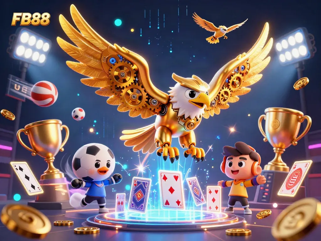 Experience exciting gameplay with FB88, showcasing vibrant sports elements and dynamic characters in this detailed illustration.