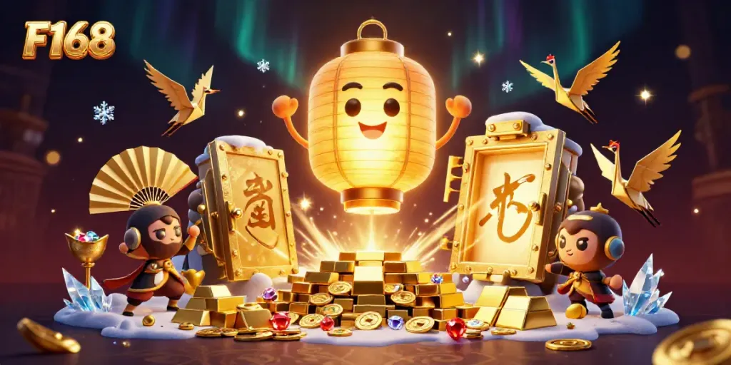 Experience the magical world of F168 with vibrant casino themes and gold treasures.