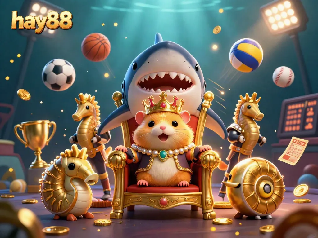 Win big at hay88 with the fierce golden hamster king ruling the underwater casino realm.