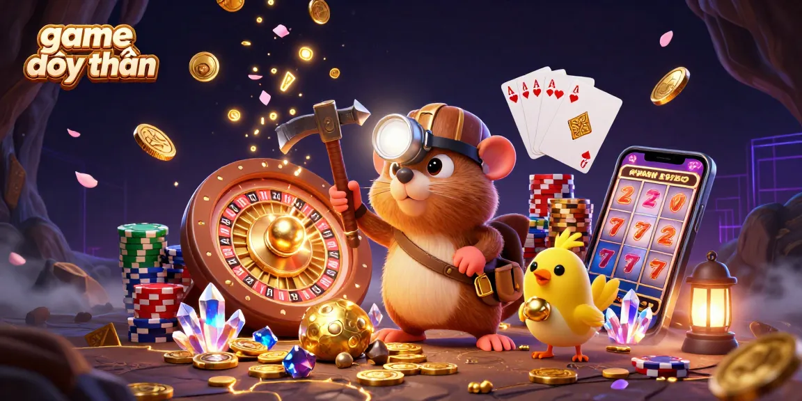Experience exciting game đổi thưởng as a treasure hunter explores gem-filled caves in a vibrant casino-themed scene.