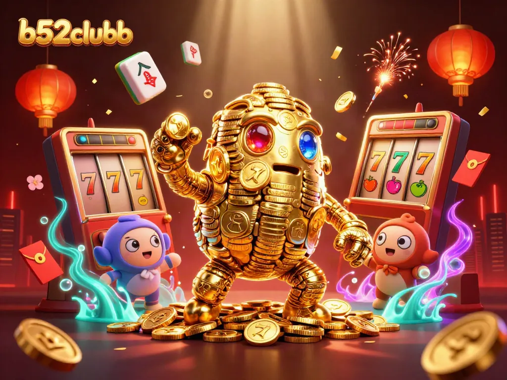 Win big with b52clubb's dynamic slots featuring a golden golem and vibrant game elements