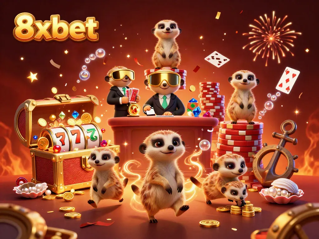 Experience thrilling gaming action at 8xbet with an entertaining meerkat casino scene alive with excitement.