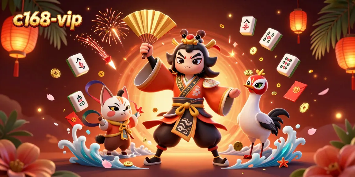 Engage in the excitement of c168-vip with this vibrant 3D casino illustration featuring traditional Asian elements.