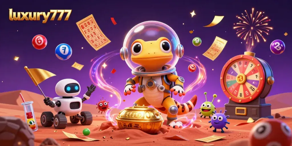 Experience luxury777’s thrilling games with a Martian gecko and dynamic casino elements.