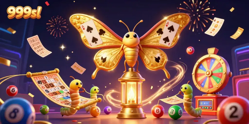 Join the fun with 999sl and experience vibrant lottery balls and golden casino elements in a stunning scene.