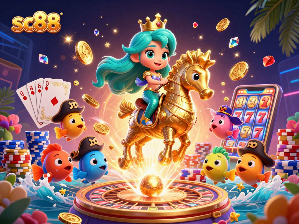 Catch exciting moments with sc88 while playing a thrilling casino game featuring a vibrant 3D mermaid