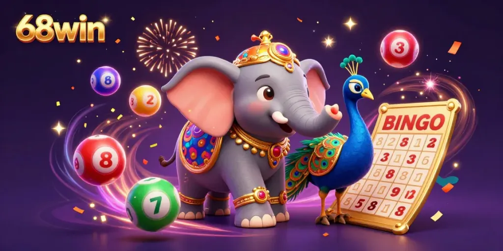 Engage with 68win's thrilling lottery experience featuring colorful balls, festive elements, and excitement.