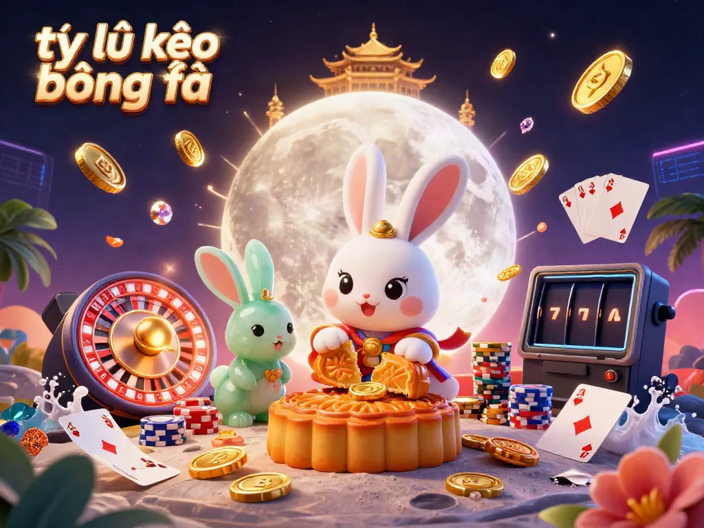 Engaging scene of tỷ lệ kèo bóng đá showcasing festive moon rabbit and poker chips amidst dynamic casino elements