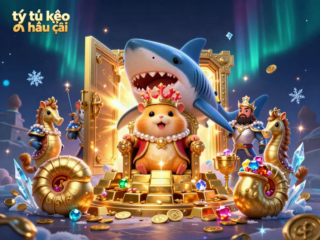 Experience the thrilling tỷ lệ kèo nhà cái action with cartoon treasures, a hamster king, and royal guards in this vibrant casino scene.