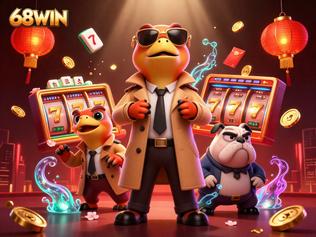 Experience 68WIN's exciting VIP lounge as cartoon raptors cleverly disguise themselves to enter.