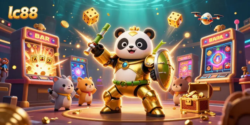 Experience the exciting world of lc88 with a dynamic casino-themed illustration featuring jackpot symbols and engaging characters.