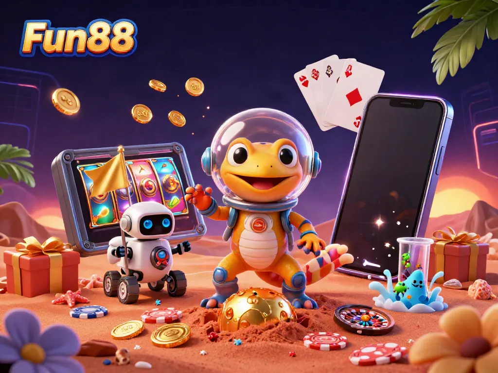 Fun88 offers a vibrant Martian casino experience with thrilling games and gold accents.