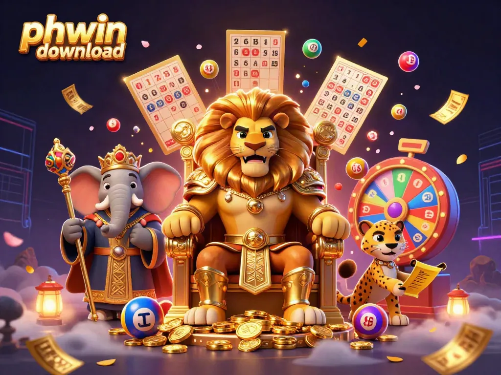 Experience the thrill of phwin download with dynamic lottery elements and vibrant casino characters.